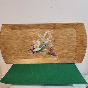 6 Haskelite Coronet Lap tray MCM Retro Buffet Serving Snow Geese Wood Birds 16"